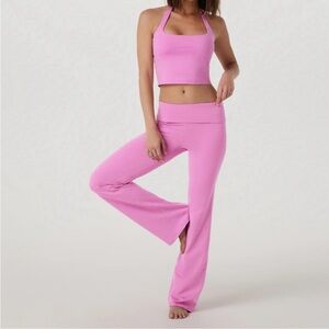 Vuori Azalea Pink heather Halter Neck Top and Flared Pants Set